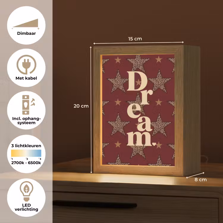 Sterren - Luipaardprint - Dream - Bordeaux Light Box met kabel (Tafellamp) klein -USP_NL