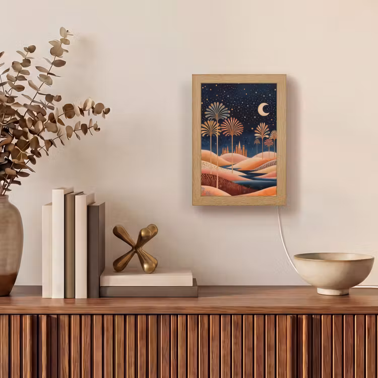 Sterrenhemel - Palmen - Rivier Light Box met kabel (Tafellamp) klein -sfeer2