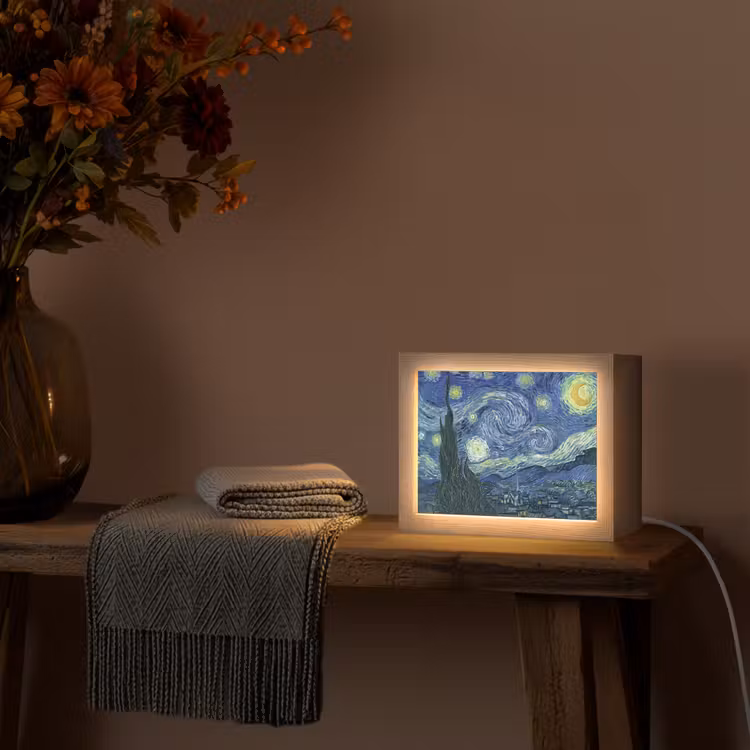 Sterrennacht - Schilderij - Oude meesters - Vincent van Gogh Light Box met kabel (Tafellamp) klein -sfeer4