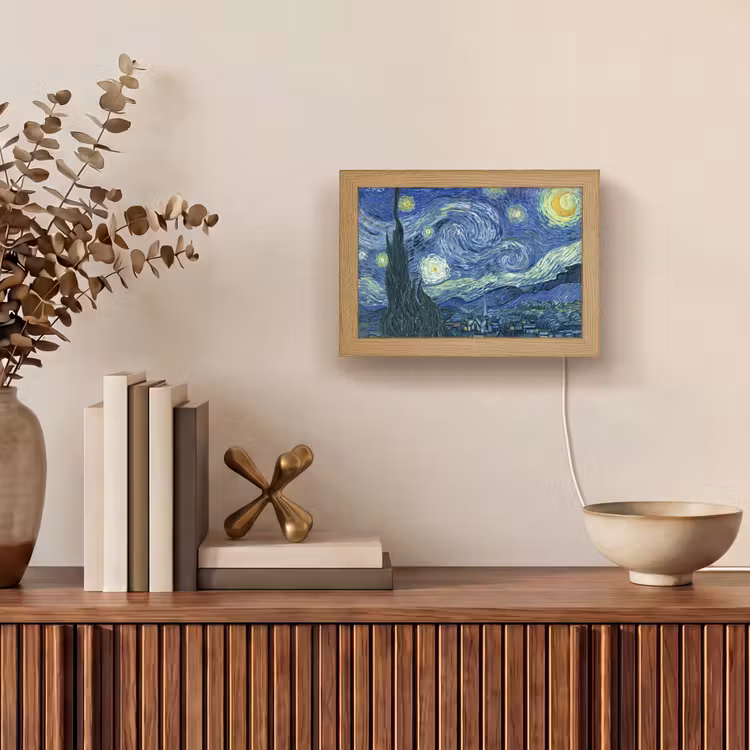 Sterrennacht - Schilderij - Oude meesters - Vincent van Gogh Light Box met kabel (Tafellamp) klein -sfeer2