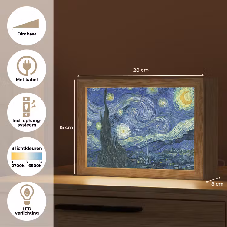Sterrennacht - Schilderij - Oude meesters - Vincent van Gogh Light Box met kabel (Tafellamp) klein -USP_NL