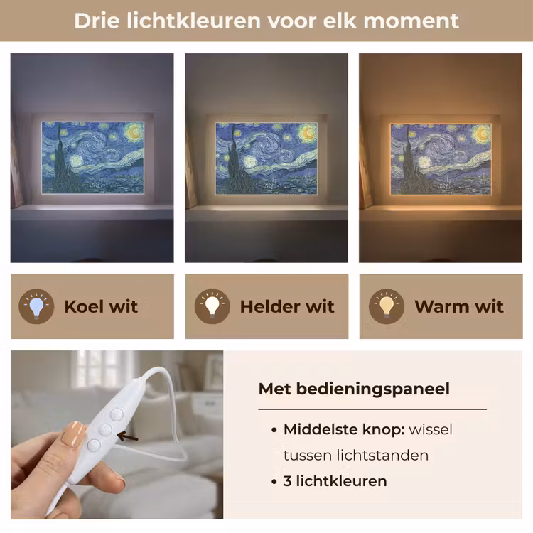 Sterrennacht - Schilderij - Oude meesters - Vincent van Gogh Light Box met kabel (Tafellamp) klein -USP_lichtkleurNL