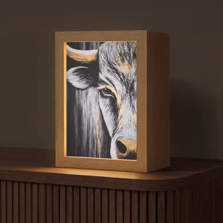 Stier - Hoorns - Snuit - Goud Light Box met kabel (Tafellamp) klein -z3d_website