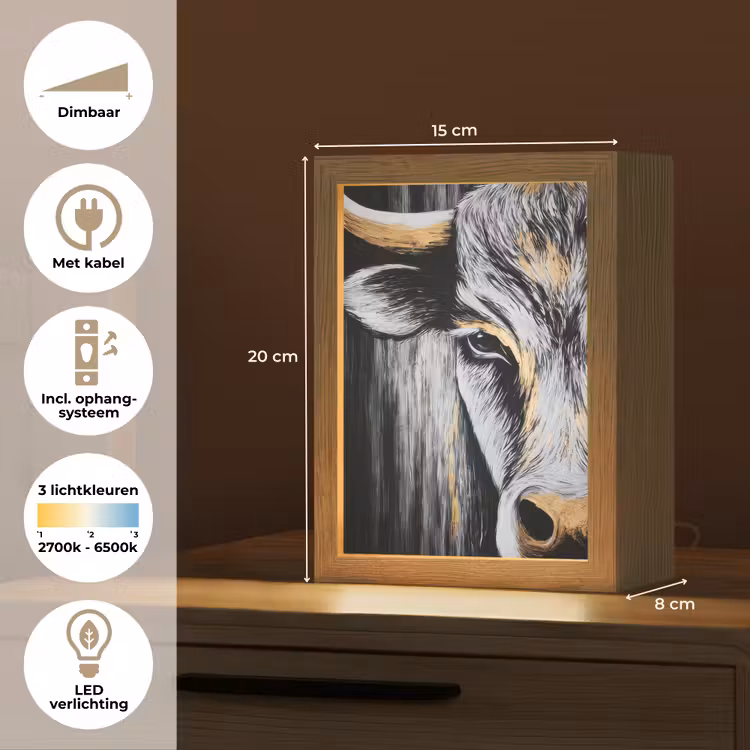 Stier - Hoorns - Snuit - Goud Light Box met kabel (Tafellamp) klein -USP_NL