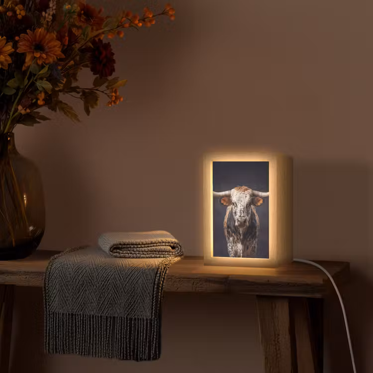 Stier - Kleurrijk - Hoorns Light Box met kabel (Tafellamp) klein -sfeer4