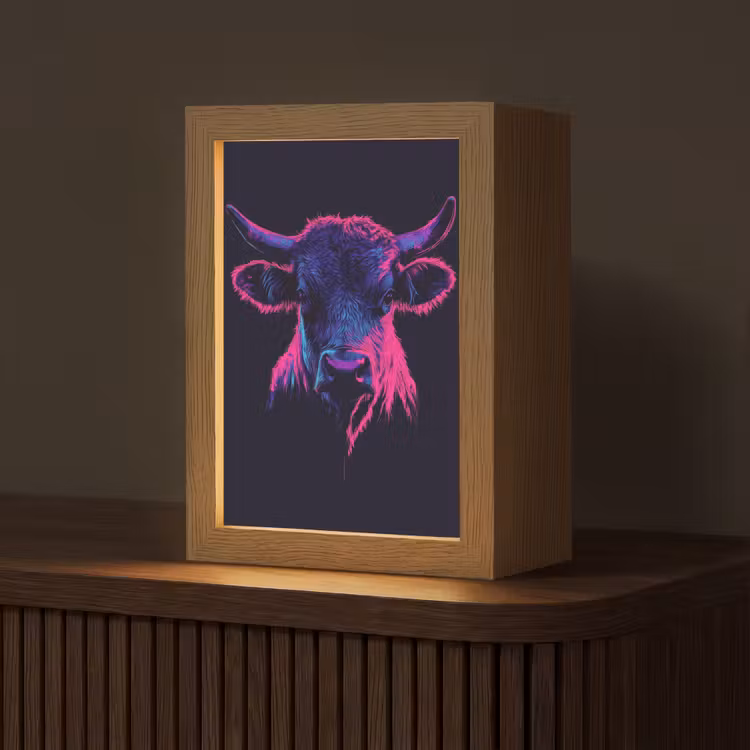 Stier - Neon - Zwart - Kleur Light Box met kabel (Tafellamp) klein -z3d_website