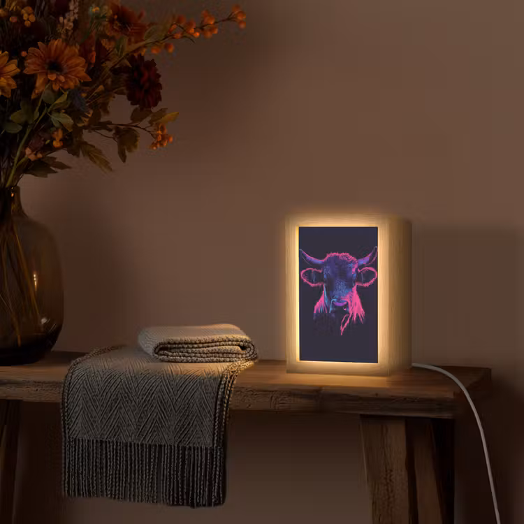 Stier - Neon - Zwart - Kleur Light Box met kabel (Tafellamp) klein -sfeer4
