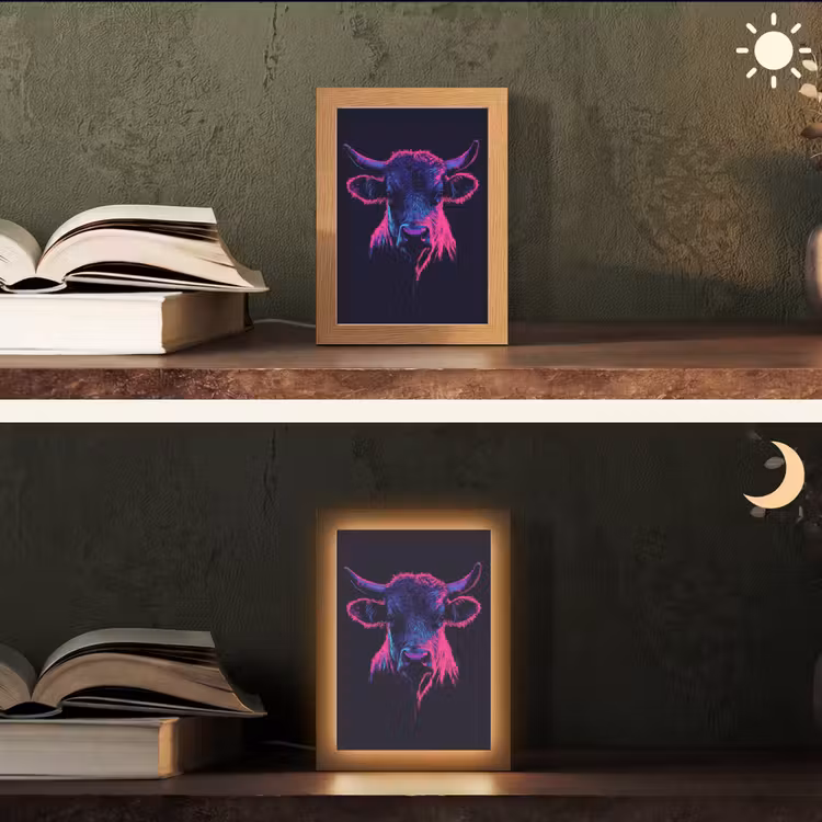 Stier - Neon - Zwart - Kleur Light Box met kabel (Tafellamp) klein -sfeer3