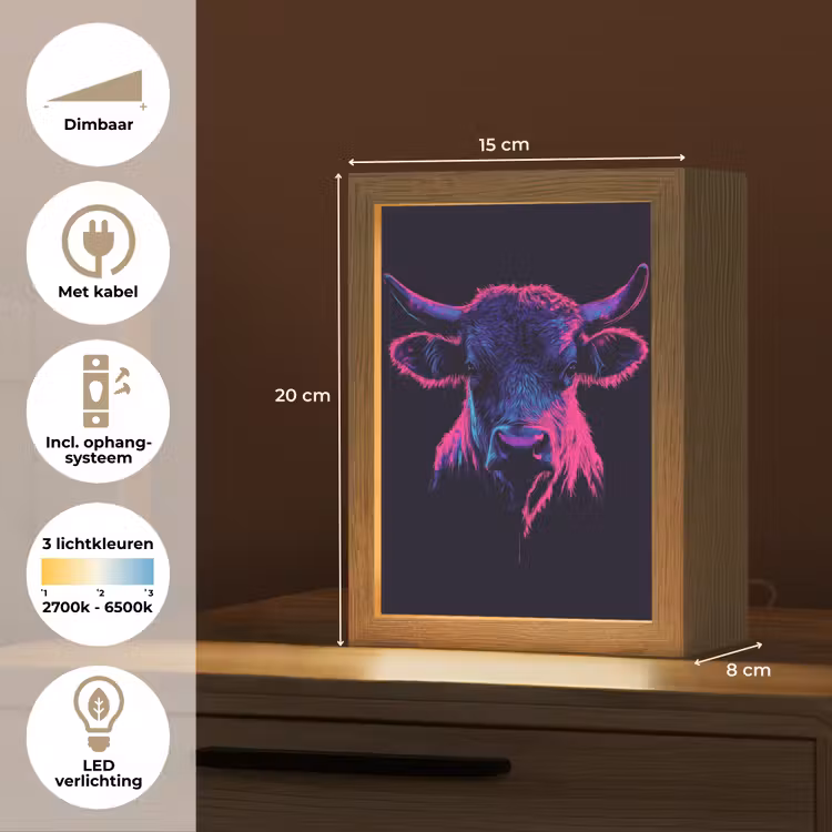 Stier - Neon - Zwart - Kleur Light Box met kabel (Tafellamp) klein -USP_NL