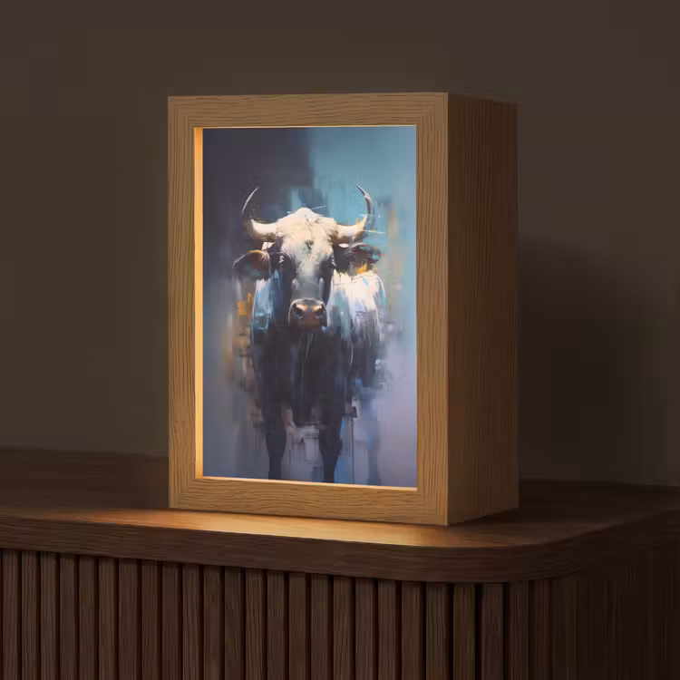 Stier - Zwart - Abstract - Horens Light Box met kabel (Tafellamp) klein -z3d_website