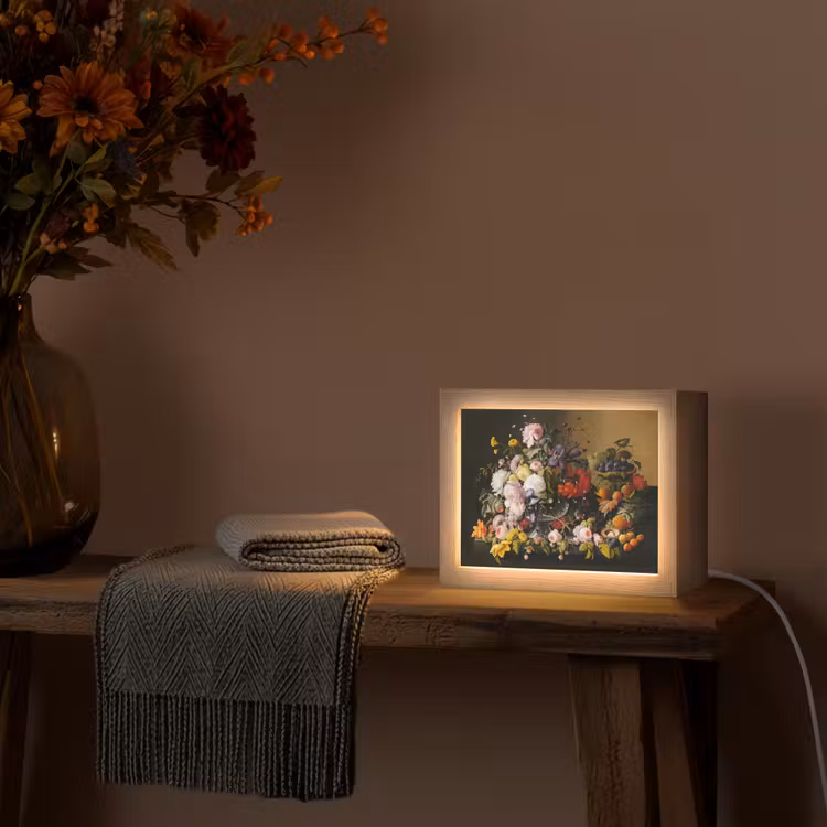 Stilleven met bloemen en fruit - Kunstwerk - Oude meesters Light Box met kabel (Tafellamp) klein -sfeer4