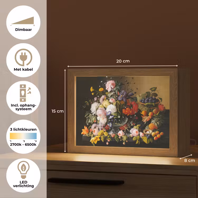 Stilleven met bloemen en fruit - Kunstwerk - Oude meesters Light Box met kabel (Tafellamp) klein -USP_NL