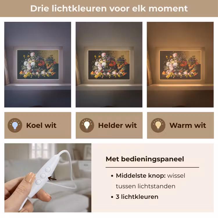 Stilleven met bloemen en fruit - Kunstwerk - Oude meesters Light Box met kabel (Tafellamp) klein -USP_lichtkleurNL