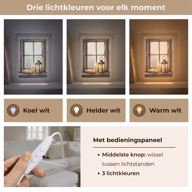 Stilleven - Rustiek - Kaarsen - Broden - Raam Light Box met kabel (Tafellamp) klein -USP_lichtkleurNL
