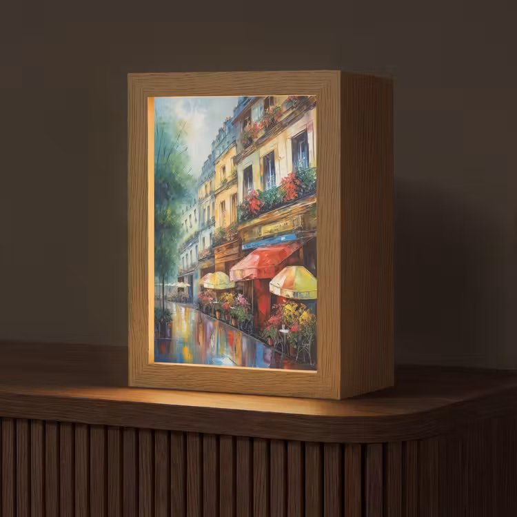 Straat - Olieverf - Kleurrijk - Stad Light Box met kabel (Tafellamp) klein -z3d_website