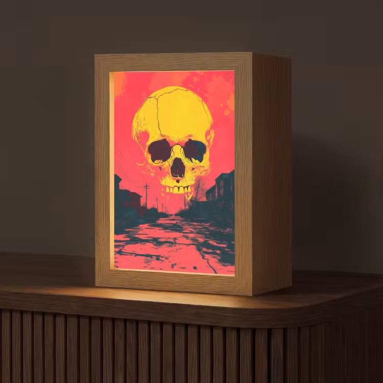 Straat - Verlaten - Schedel - Geel Light Box met kabel (Tafellamp) klein -z3d_website
