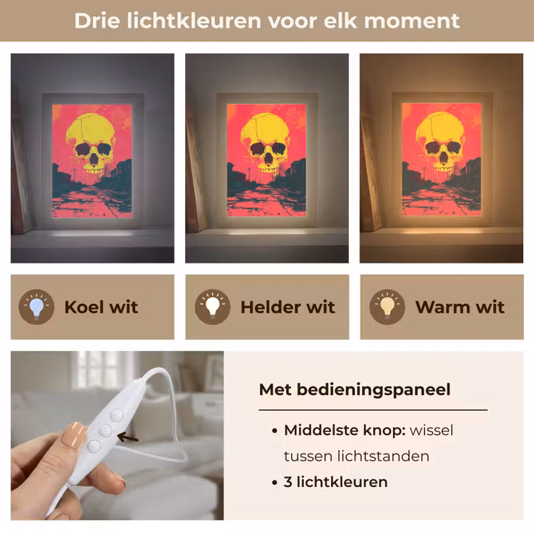 Straat - Verlaten - Schedel - Geel Light Box met kabel (Tafellamp) klein -USP_lichtkleurNL