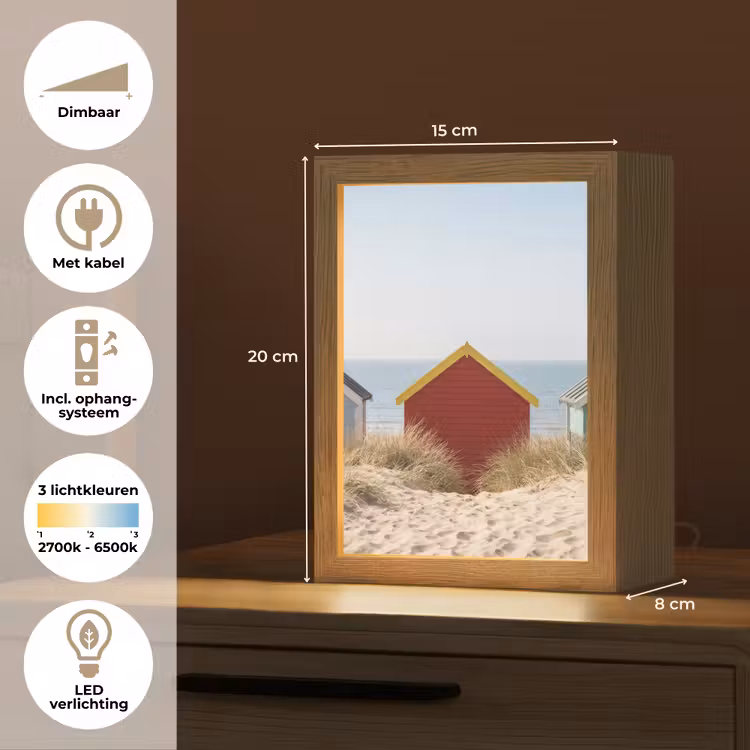 Strand - Huisjes - Kleurrijk - Duinen Light Box met kabel (Tafellamp) klein -USP_NL