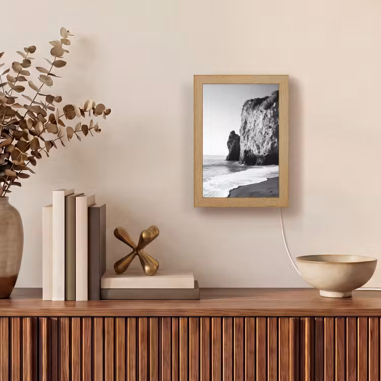 Strand - Klif - Golven - Voetstappen Light Box met kabel (Tafellamp) klein -sfeer2