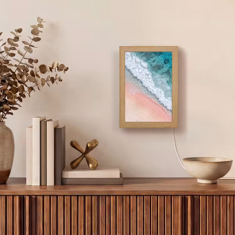 Strand - Oceaan - Golven - Roze Zand - Natuur Light Box met kabel (Tafellamp) klein -sfeer2