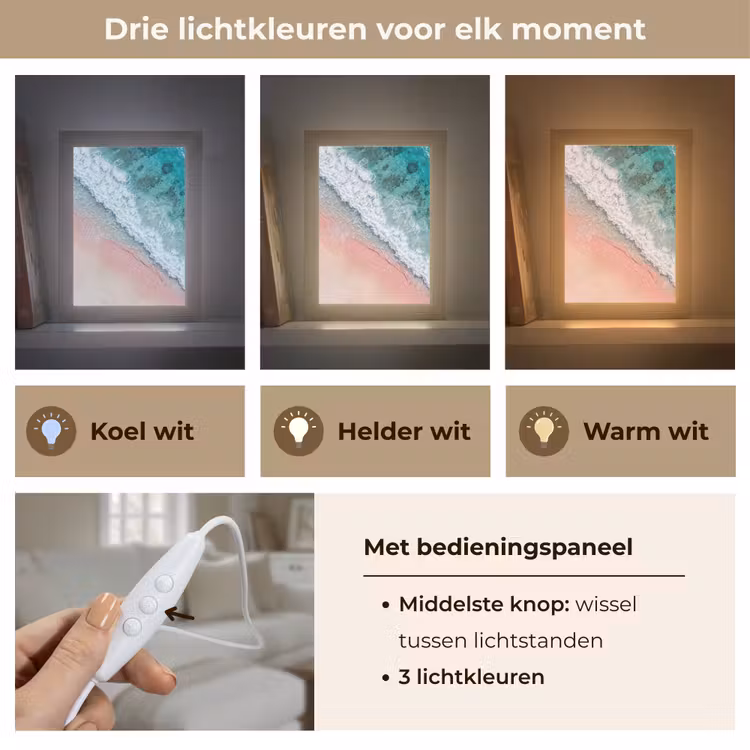 Strand - Oceaan - Golven - Roze Zand - Natuur Light Box met kabel (Tafellamp) klein -USP_lichtkleurNL