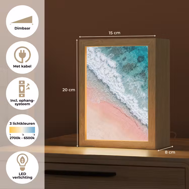 Strand - Oceaan - Golven - Roze Zand - Natuur Light Box met kabel (Tafellamp) klein -USP_NL