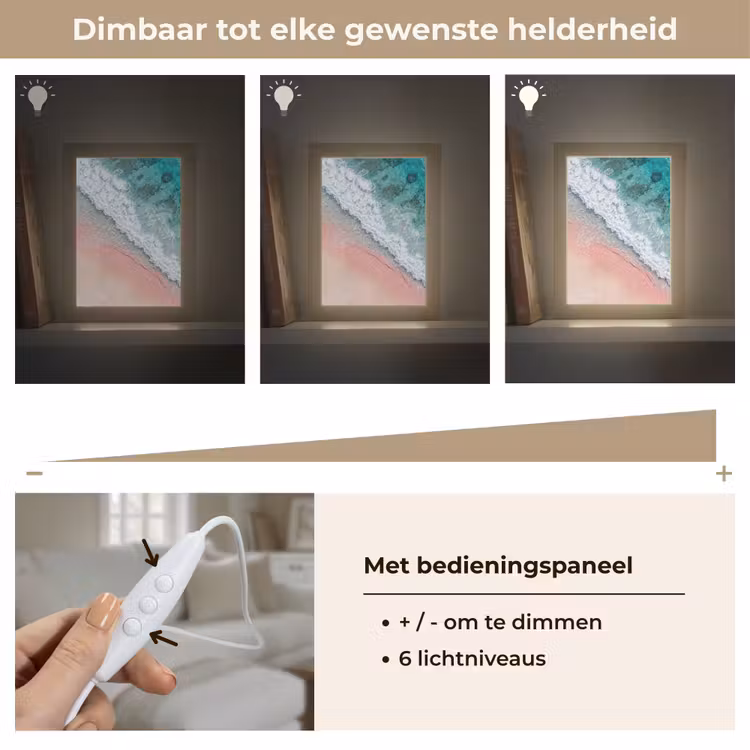 Strand - Oceaan - Golven - Roze Zand - Natuur Light Box met kabel (Tafellamp) klein -USP_dimbaarNL