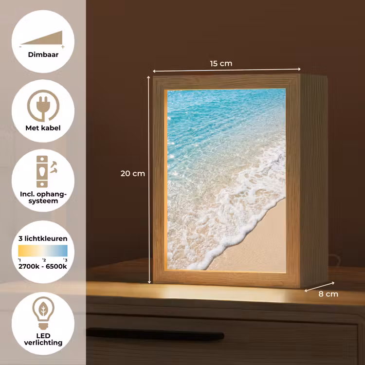 Strand - Water - Natuur - Blauw - Beige Light Box met kabel (Tafellamp) klein -USP_NL