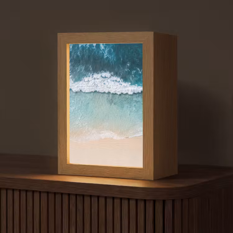 Strand - Zee - Golven - Natuur - Blauw Light Box met kabel (Tafellamp) klein -z3d_website