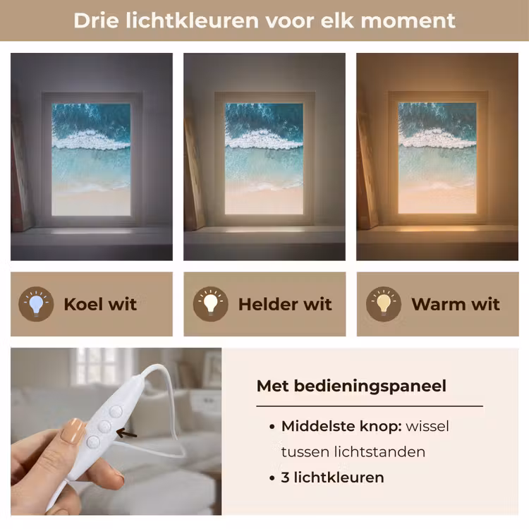 Strand - Zee - Golven - Natuur - Blauw Light Box met kabel (Tafellamp) klein -USP_lichtkleurNL