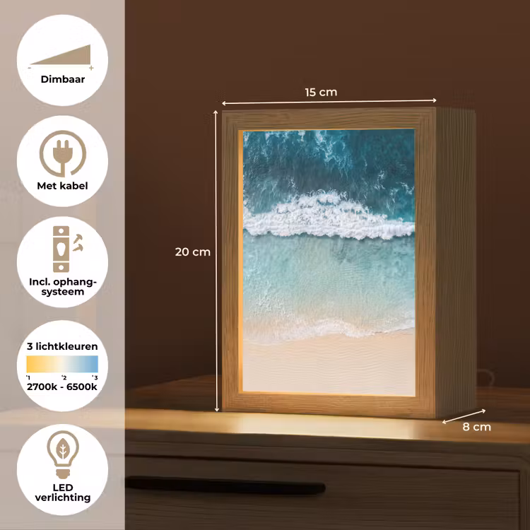 Strand - Zee - Golven - Natuur - Blauw Light Box met kabel (Tafellamp) klein -USP_NL