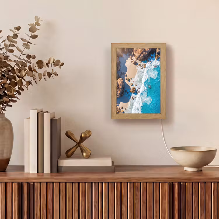 Strand - Zee - Rotsen - Natuur - Blauw Light Box met kabel (Tafellamp) klein -sfeer2