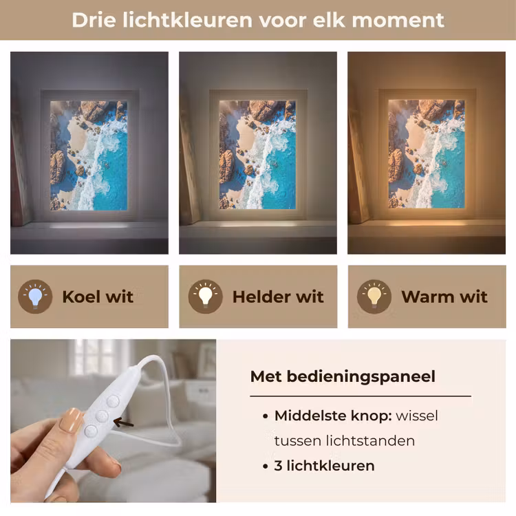 Strand - Zee - Rotsen - Natuur - Blauw Light Box met kabel (Tafellamp) klein -USP_lichtkleurNL
