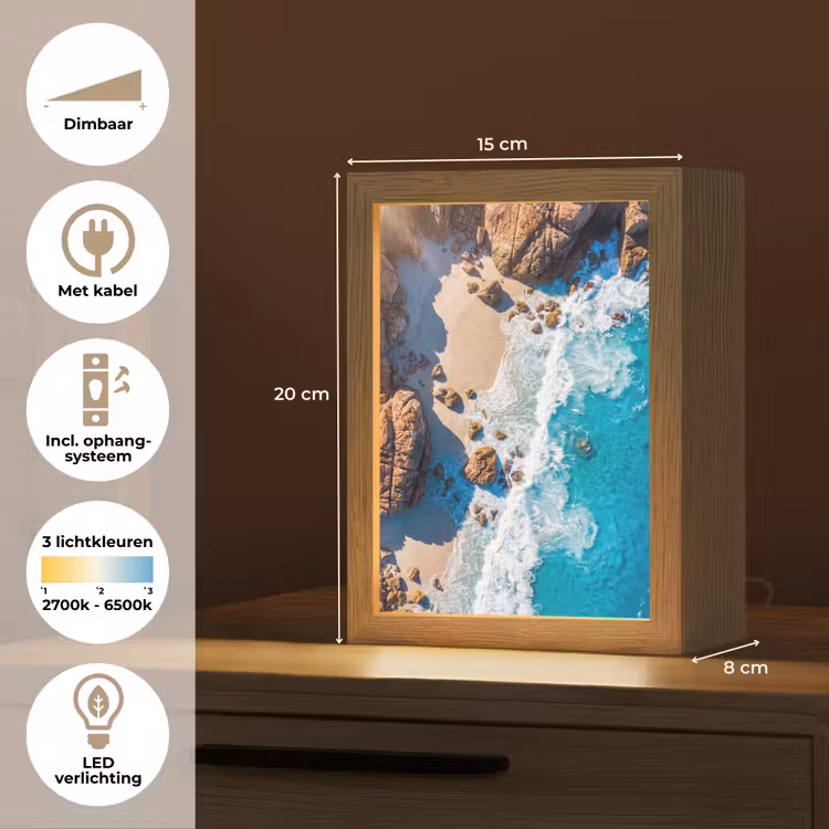 Strand - Zee - Rotsen - Natuur - Blauw Light Box met kabel (Tafellamp) klein -USP_NL