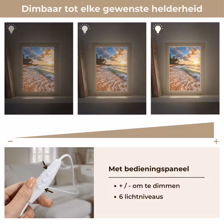 Strand - Zonsondergang - Golven - Natuur - Goud Light Box met kabel (Tafellamp) klein -USP_dimbaarNL