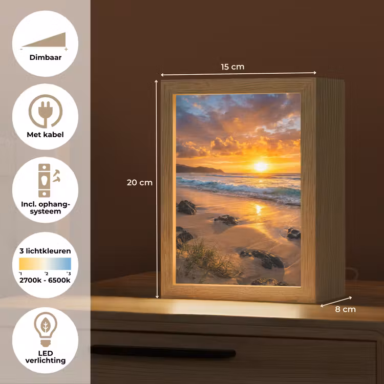 Strand - Zonsondergang - Golven - Natuur - Oranje Light Box met kabel (Tafellamp) klein -USP_NL