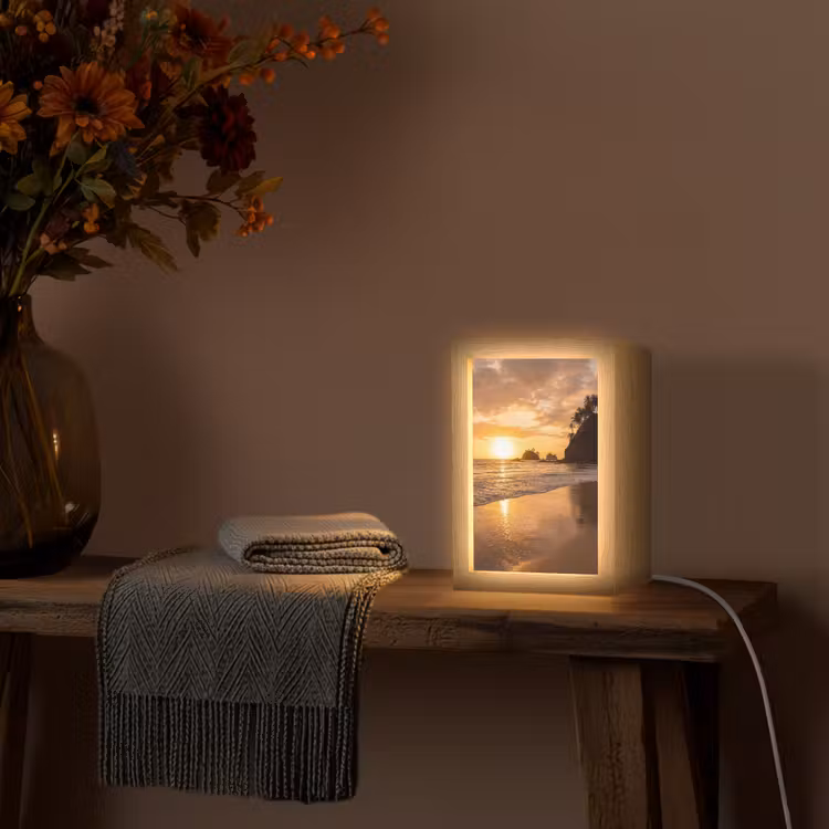 Strand - Zonsondergang - Natuur - Tropisch - Oranje Light Box met kabel (Tafellamp) klein -sfeer4