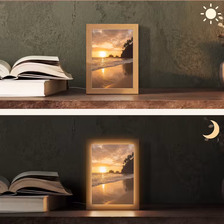 Strand - Zonsondergang - Natuur - Tropisch - Oranje Light Box met kabel (Tafellamp) klein -sfeer3