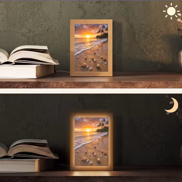 Strand - Zonsondergang - Palmbomen - Natuur - Oranje Light Box met kabel (Tafellamp) klein -sfeer3
