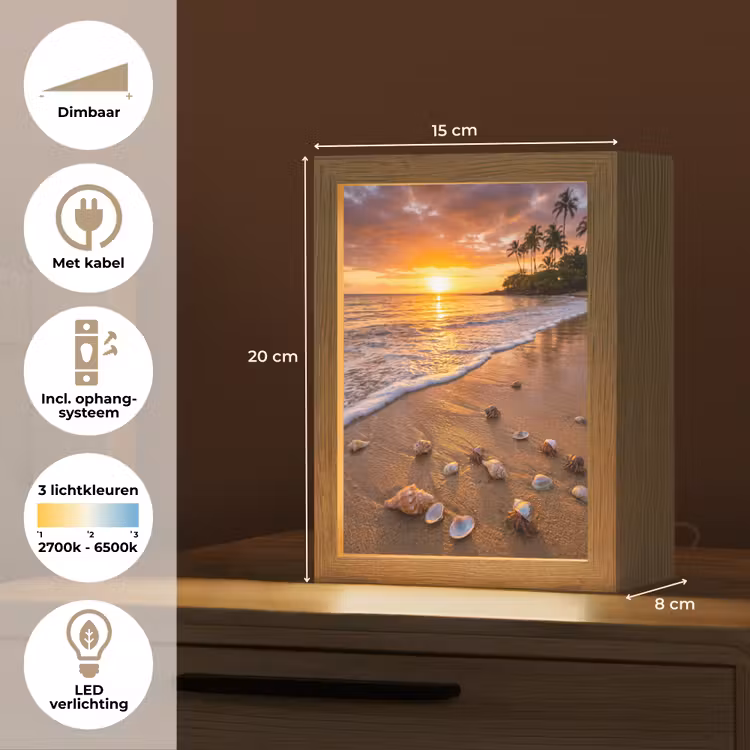 Strand - Zonsondergang - Palmbomen - Natuur - Oranje Light Box met kabel (Tafellamp) klein -USP_NL