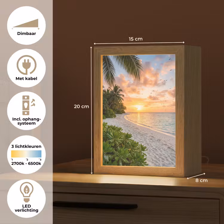 Strand - Zonsondergang - Palmbomen - Tropisch - Natuur Light Box met kabel (Tafellamp) klein -USP_NL