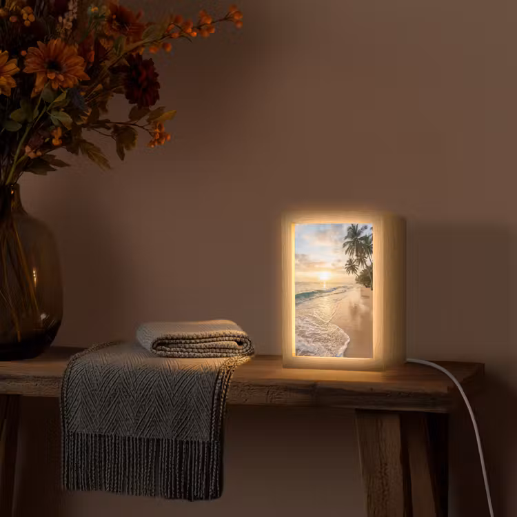 Strand - Zonsondergang - Tropisch - Natuur - Goud Light Box met kabel (Tafellamp) klein -sfeer4