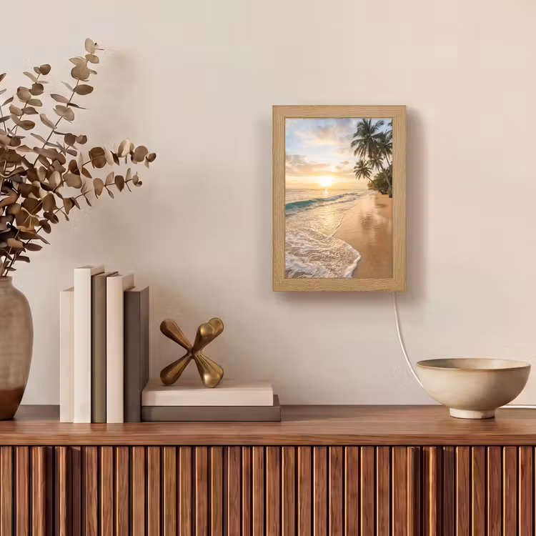 Strand - Zonsondergang - Tropisch - Natuur - Goud Light Box met kabel (Tafellamp) klein -sfeer2