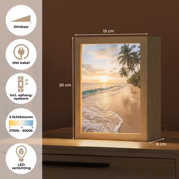 Strand - Zonsondergang - Tropisch - Natuur - Goud Light Box met kabel (Tafellamp) klein -USP_NL