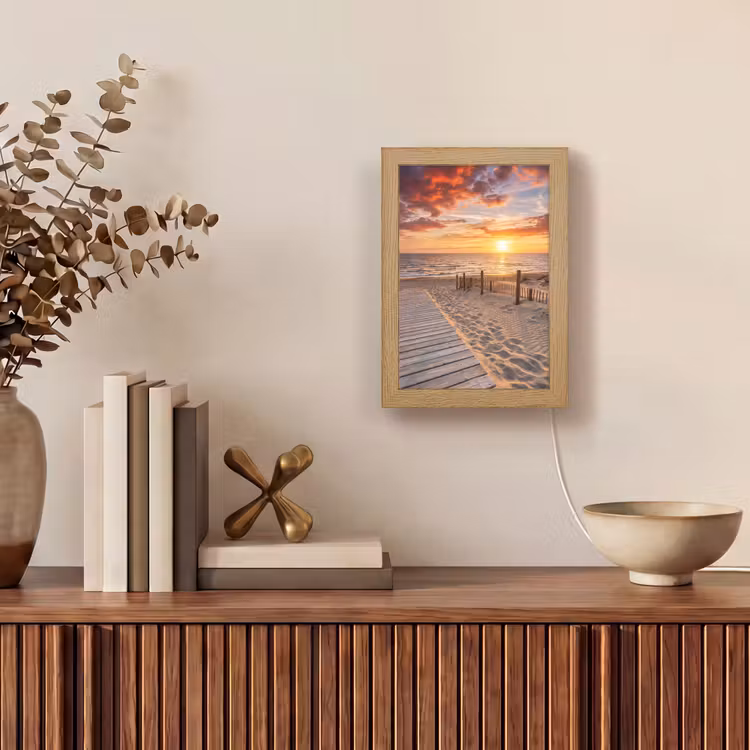 Strand - Zonsondergang - Zee - Natuur - Oranje Light Box met kabel (Tafellamp) klein -sfeer2
