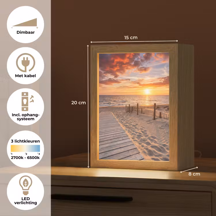 Strand - Zonsondergang - Zee - Natuur - Oranje Light Box met kabel (Tafellamp) klein -USP_NL