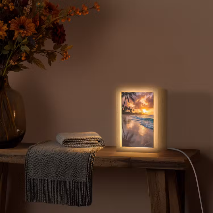 Strand - Zonsopgang - Tropisch - Natuur - Oranje Light Box met kabel (Tafellamp) klein -sfeer4