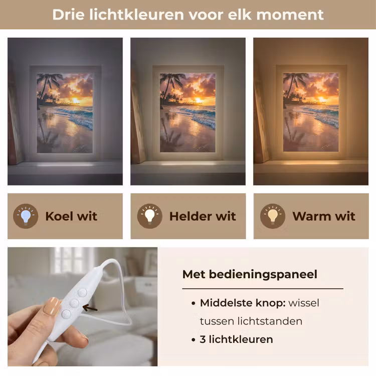 Strand - Zonsopgang - Tropisch - Natuur - Oranje Light Box met kabel (Tafellamp) klein -USP_lichtkleurNL