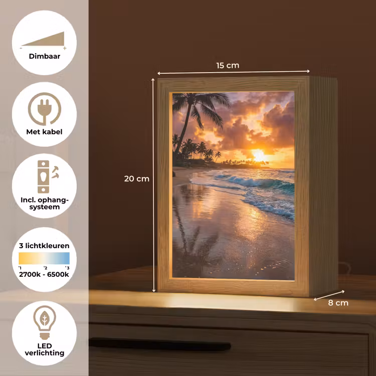 Strand - Zonsopgang - Tropisch - Natuur - Oranje Light Box met kabel (Tafellamp) klein -USP_NL