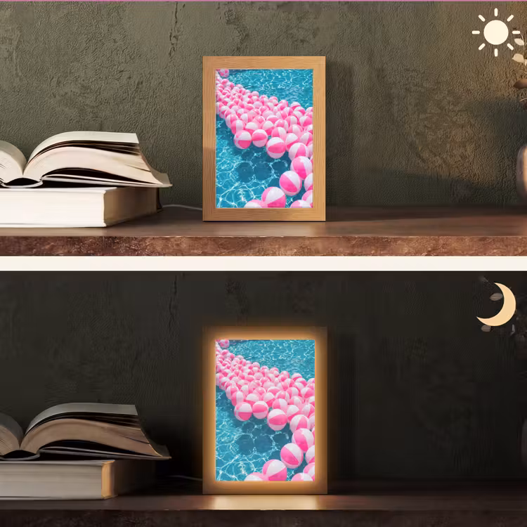 Strandballen - Roze - Water Light Box met kabel (Tafellamp) klein -sfeer3